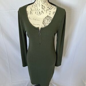 SO ribbed scoop neck olive sweater dress